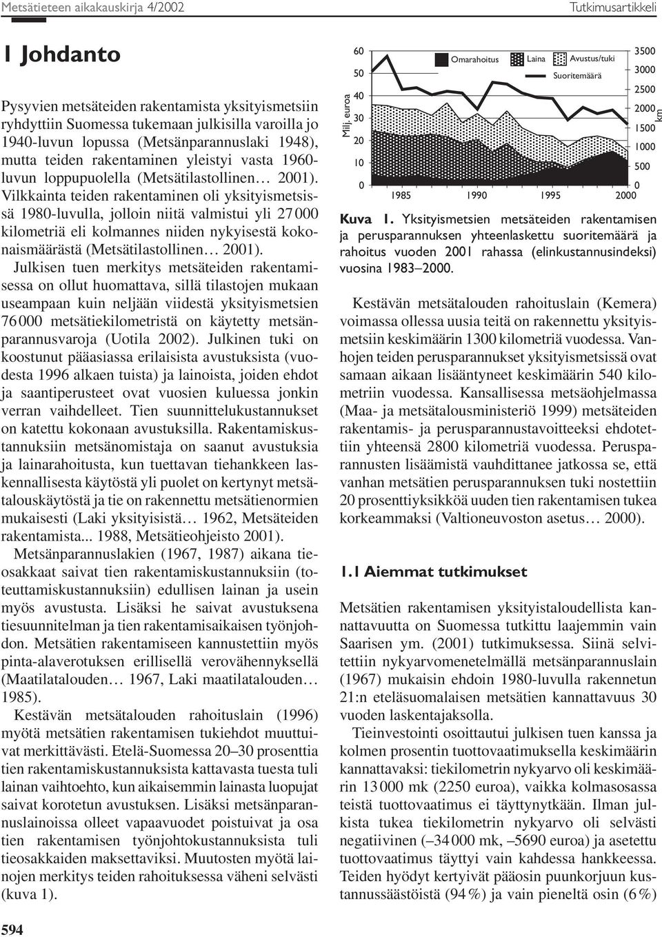 Vilkkainta teiden rakentaminen oli yksityismetsissä 198-luvulla, jolloin niitä valmistui yli 27 kilometriä eli kolmannes niiden nykyisestä kokonaismäärästä (Metsätilastollinen 21).