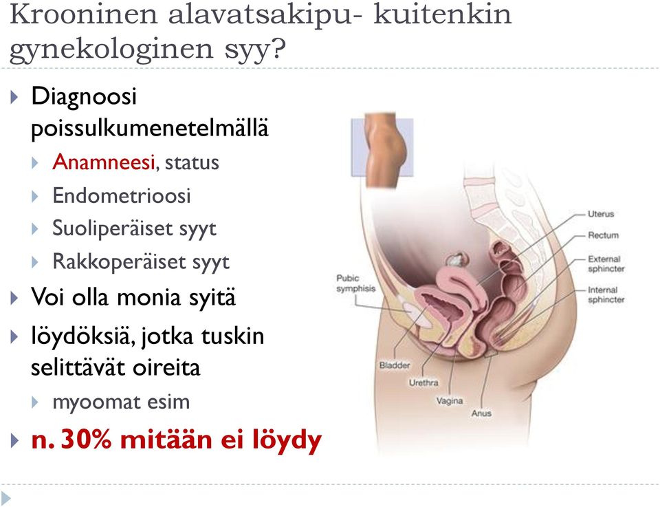 Suoliperäiset syyt Rakkoperäiset syyt Voi olla monia syitä