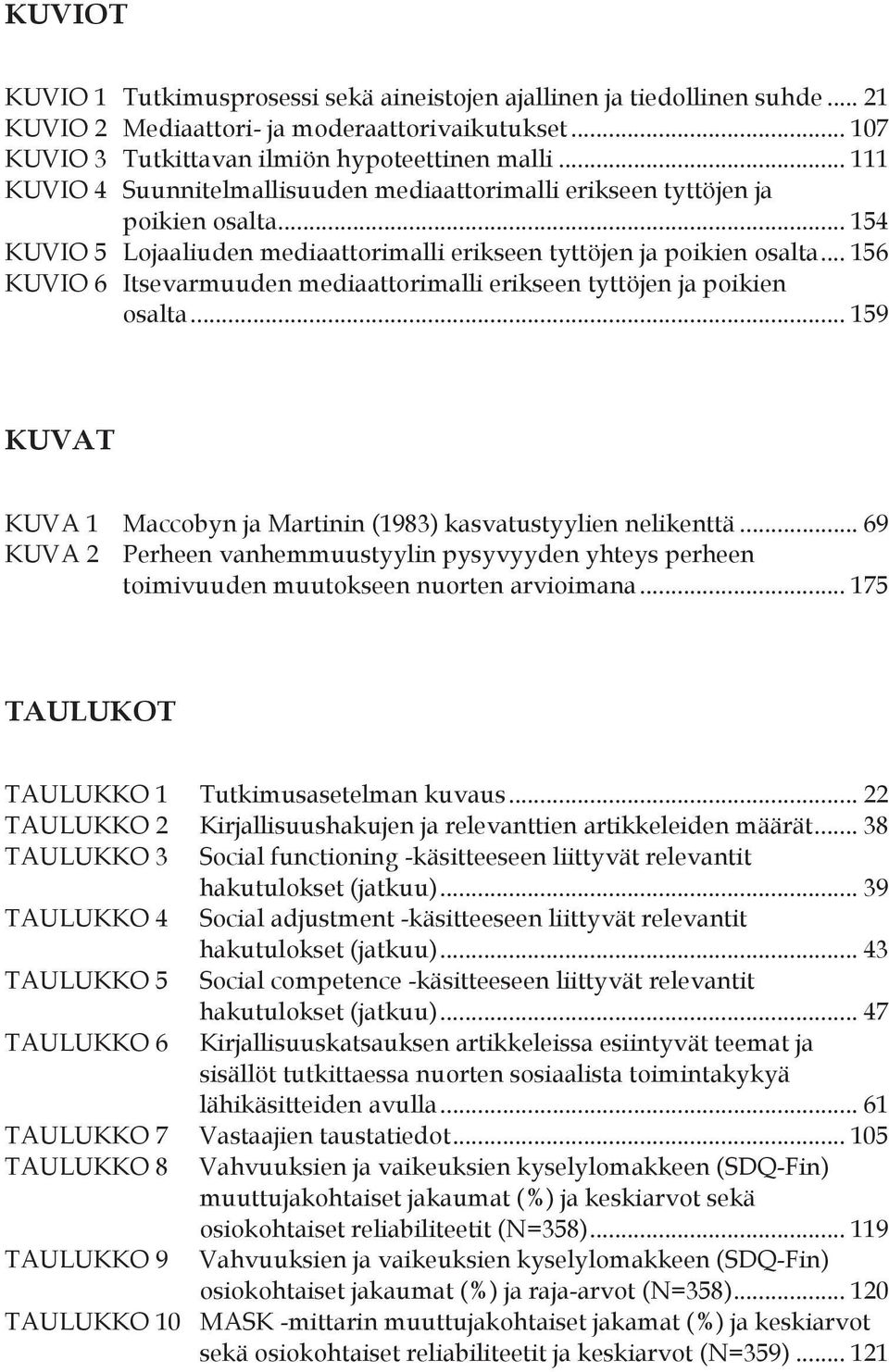 .. 156 KUVIO 6 Itsevarmuuden mediaattorimalli erikseen tyttöjen ja poikien osalta... 159 KUVAT KUVA 1 Maccobyn ja Martinin (1983) kasvatustyylien nelikenttä.