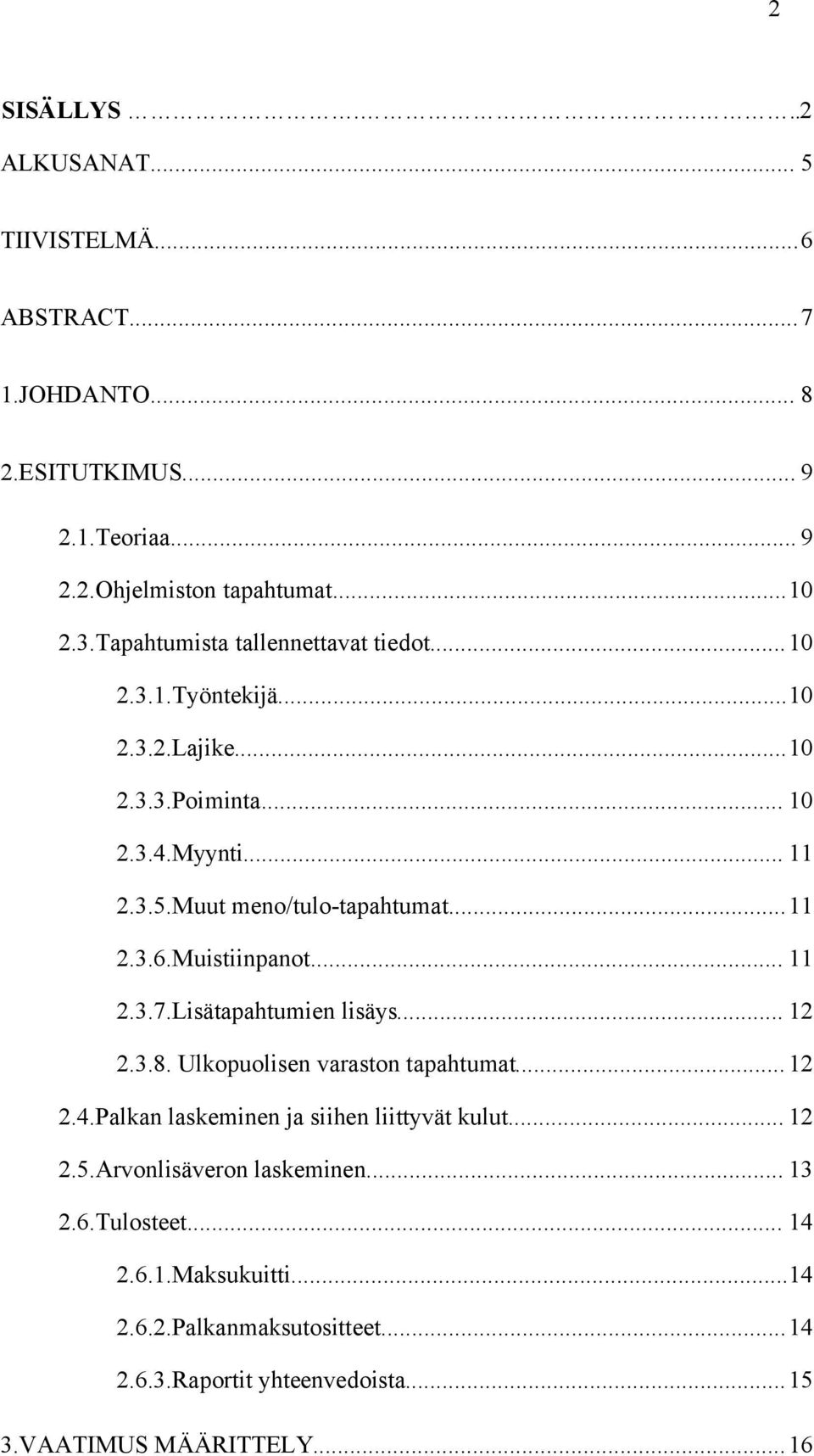 Muistiinpanot... 11 2.3.7.Lisätapahtumien lisäys... 12 2.3.8. Ulkopuolisen varaston tapahtumat... 12 2.4.Palkan laskeminen ja siihen liittyvät kulut... 12 2.5.