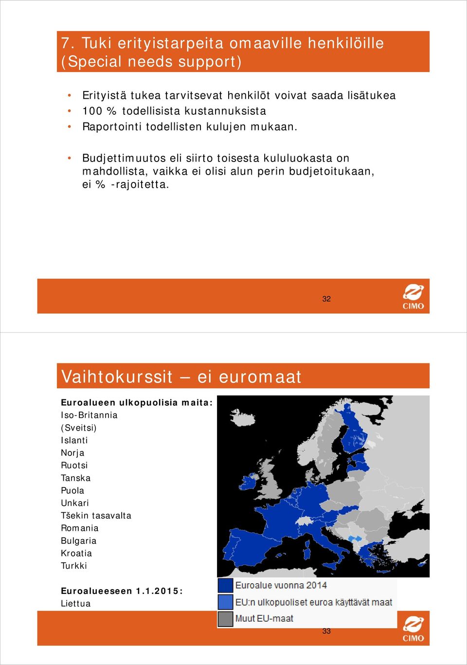 Budjettimuutos eli siirto toisesta kululuokasta on mahdollista, vaikka ei olisi alun perin budjetoitukaan, ei % -rajoitetta.