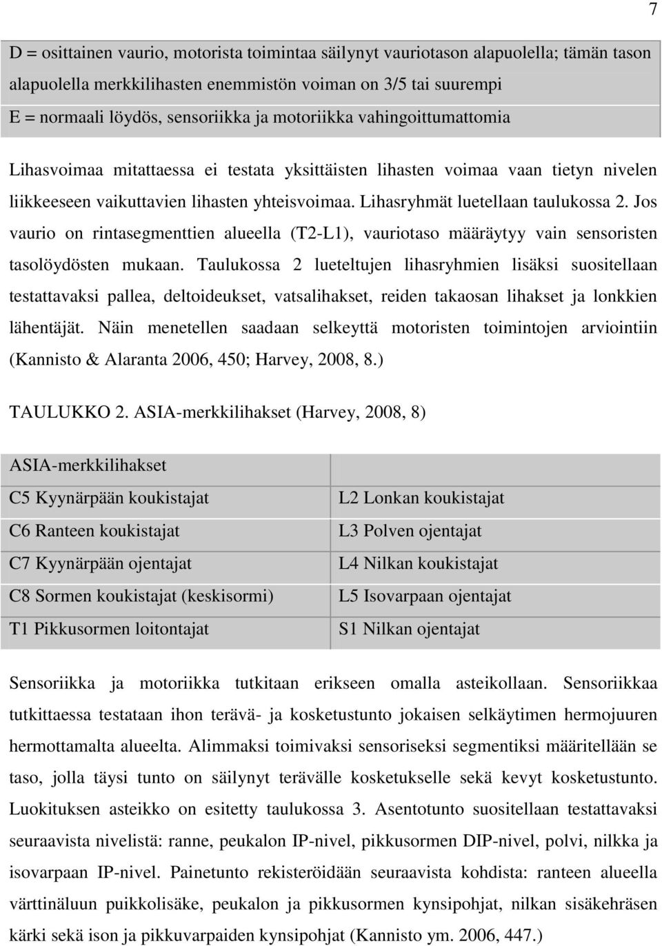 Jos vaurio on rintasegmenttien alueella (T2-L1), vauriotaso määräytyy vain sensoristen tasolöydösten mukaan.