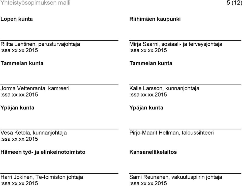 Larsson, kunnanjohtaja Ypäjän kunta Vesa Ketola, kunnanjohtaja Hämeen työ- ja elinkeinotoimisto Pirjo-Maarit