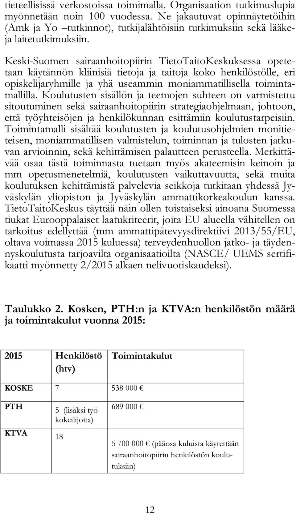 Keski-Suomen sairaanhoitopiirin TietoTaitoKeskuksessa opetetaan käytännön kliinisiä tietoja ja taitoja koko henkilöstölle, eri opiskelijaryhmille ja yhä useammin moniammatillisella toimintamallilla.