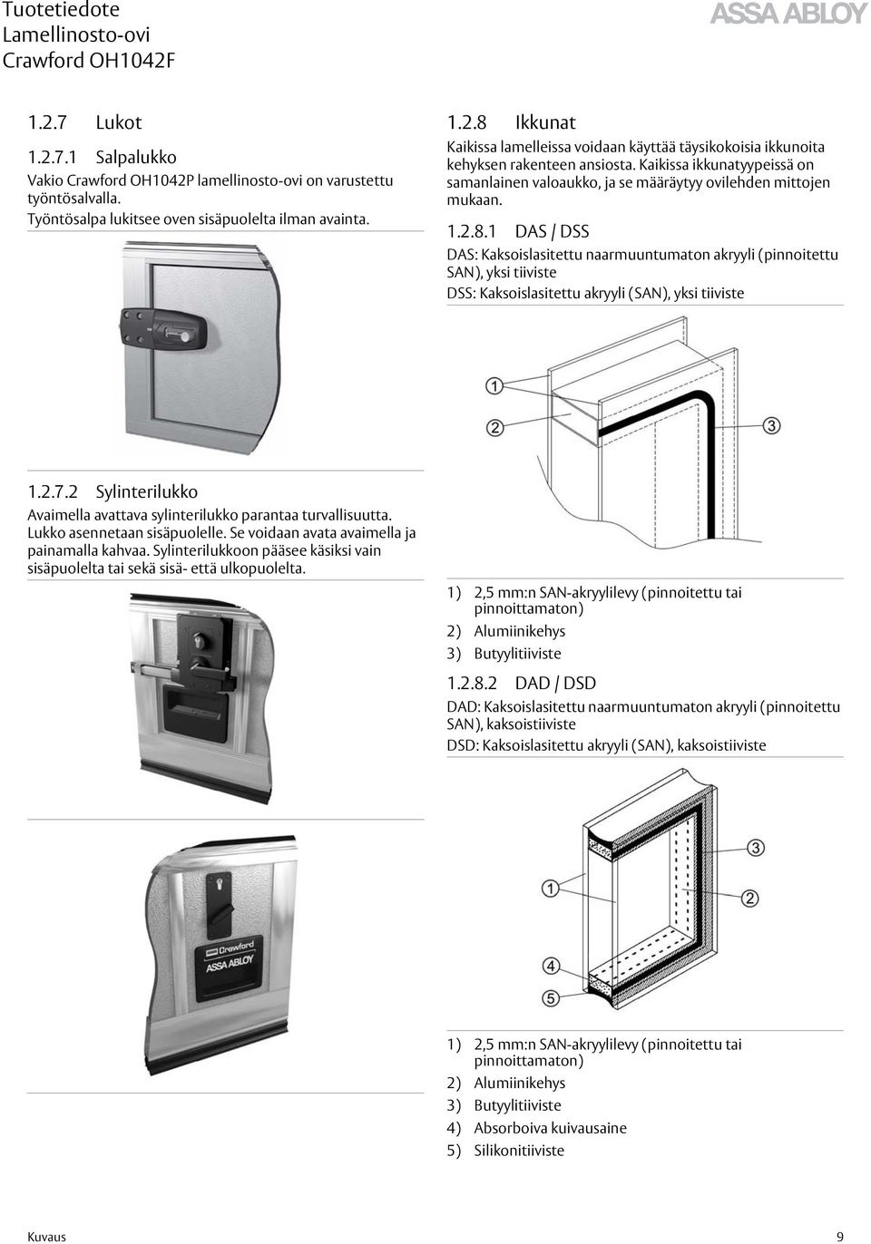 1 DAS / DSS DAS: Kaksoislasitettu naarmuuntumaton akryyli (pinnoitettu SAN), yksi tiiviste DSS: Kaksoislasitettu akryyli (SAN), yksi tiiviste 1.2.7.