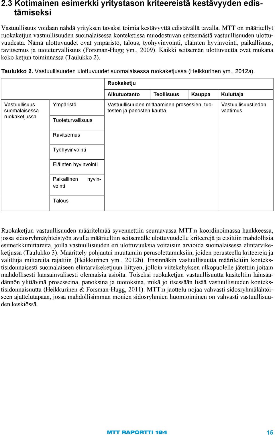 Nämä ulottuvuudet ovat ympäristö, talous, työhyvinvointi, eläinten hyvinvointi, paikallisuus, ravitsemus ja tuoteturvallisuus (Forsman-Hugg ym., 2009).