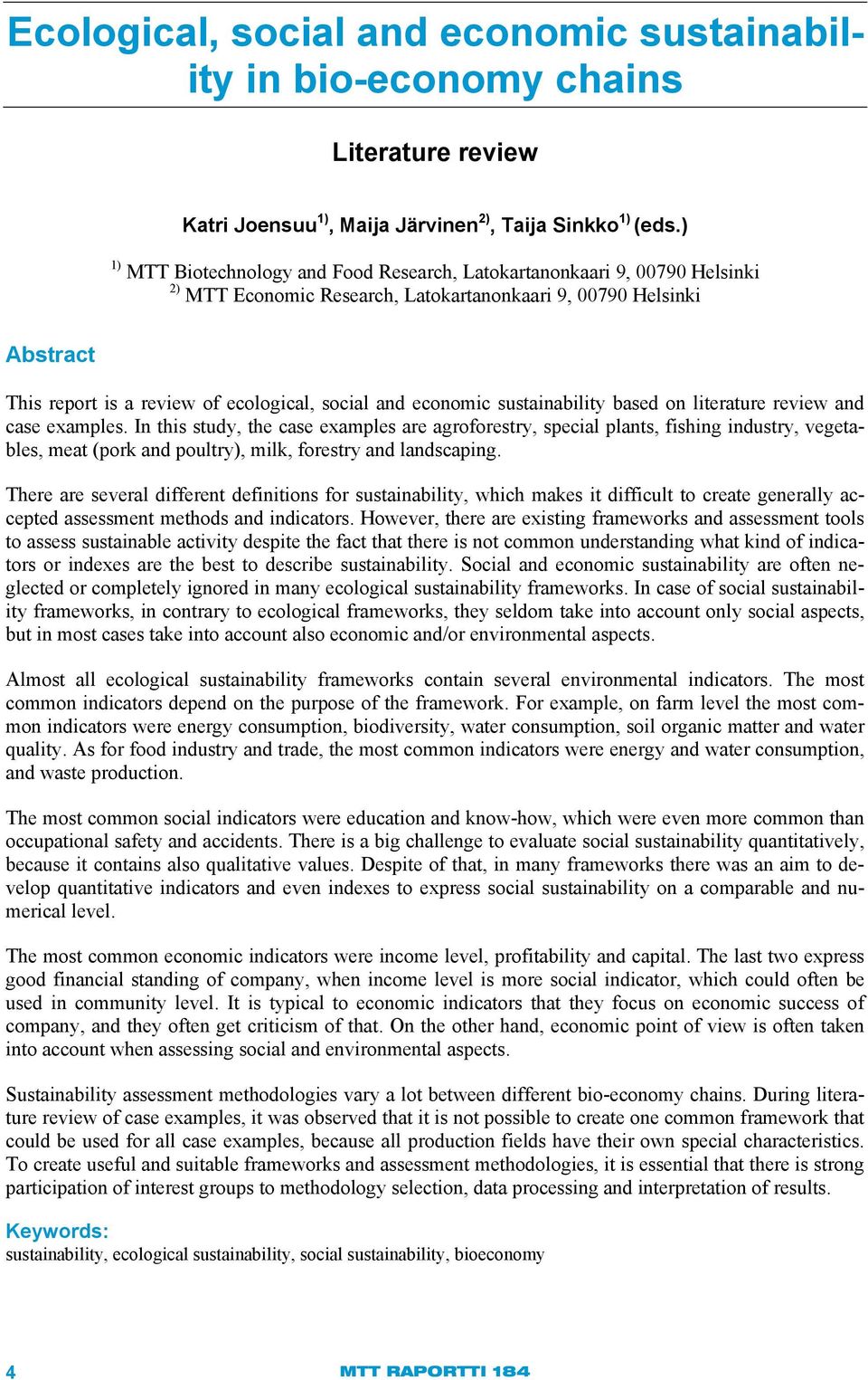 economic sustainability based on literature review and case examples.