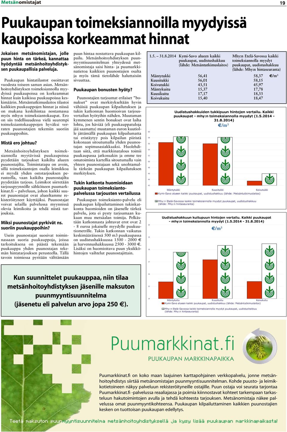 Metsäntutkimuslaitos tilastoi kaikkien puukauppojen hinnat ja niissä on mukana keskihintaa nostamassa myös mhy:n toimeksiantokaupat.