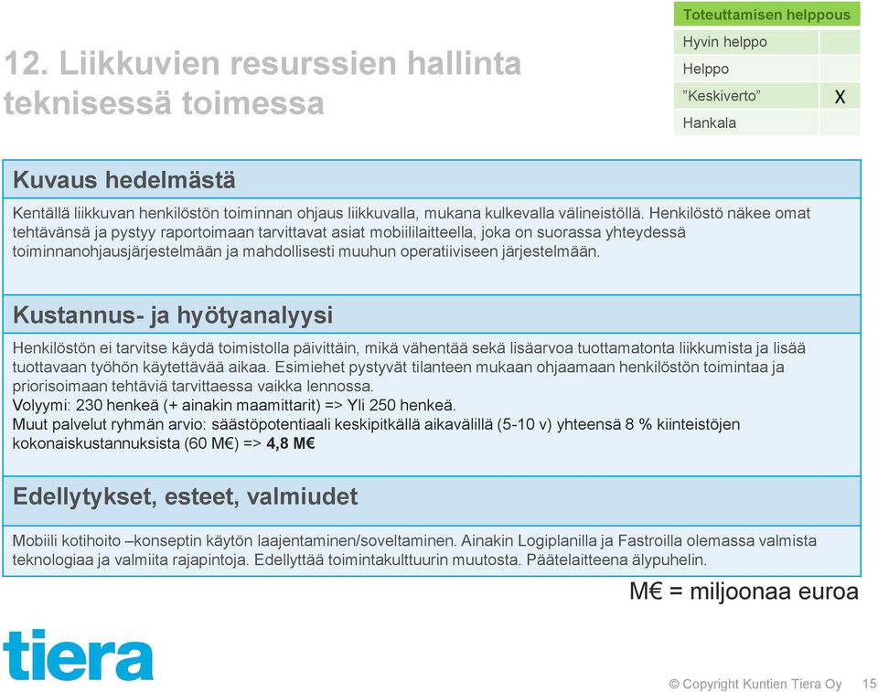 järjestelmään. Henkilöstön ei tarvitse käydä toimistolla päivittäin, mikä vähentää sekä lisäarvoa tuottamatonta liikkumista ja lisää tuottavaan työhön käytettävää aikaa.