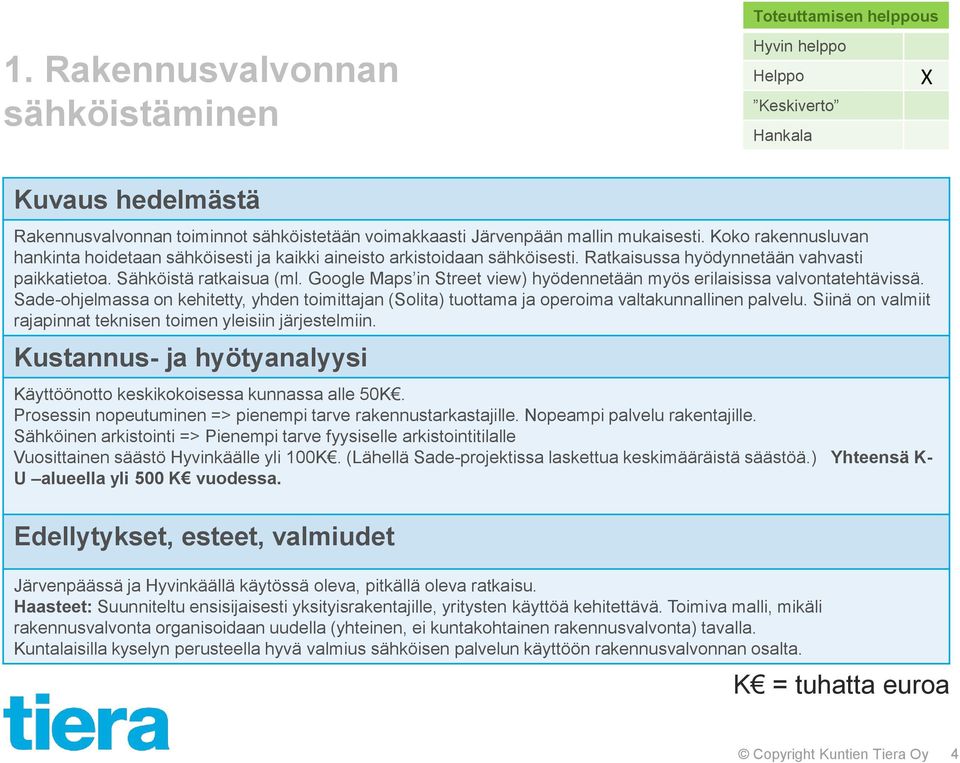 Google Maps in Street view) hyödennetään myös erilaisissa valvontatehtävissä. Sade-ohjelmassa on kehitetty, yhden toimittajan (Solita) tuottama ja operoima valtakunnallinen palvelu.