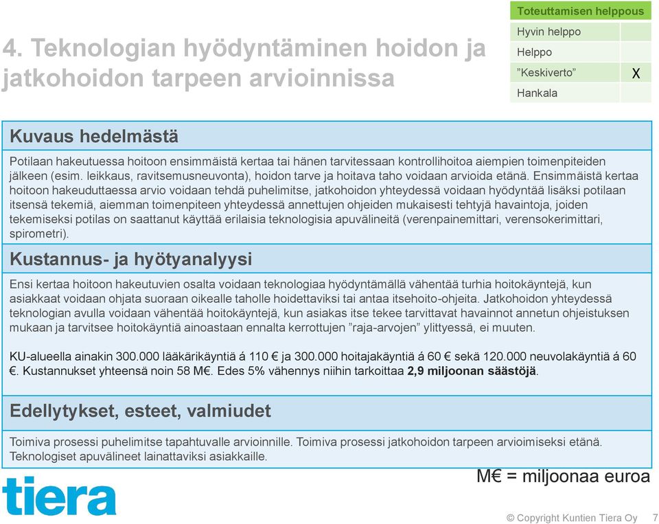 Ensimmäistä kertaa hoitoon hakeuduttaessa arvio voidaan tehdä puhelimitse, jatkohoidon yhteydessä voidaan hyödyntää lisäksi potilaan itsensä tekemiä, aiemman toimenpiteen yhteydessä annettujen