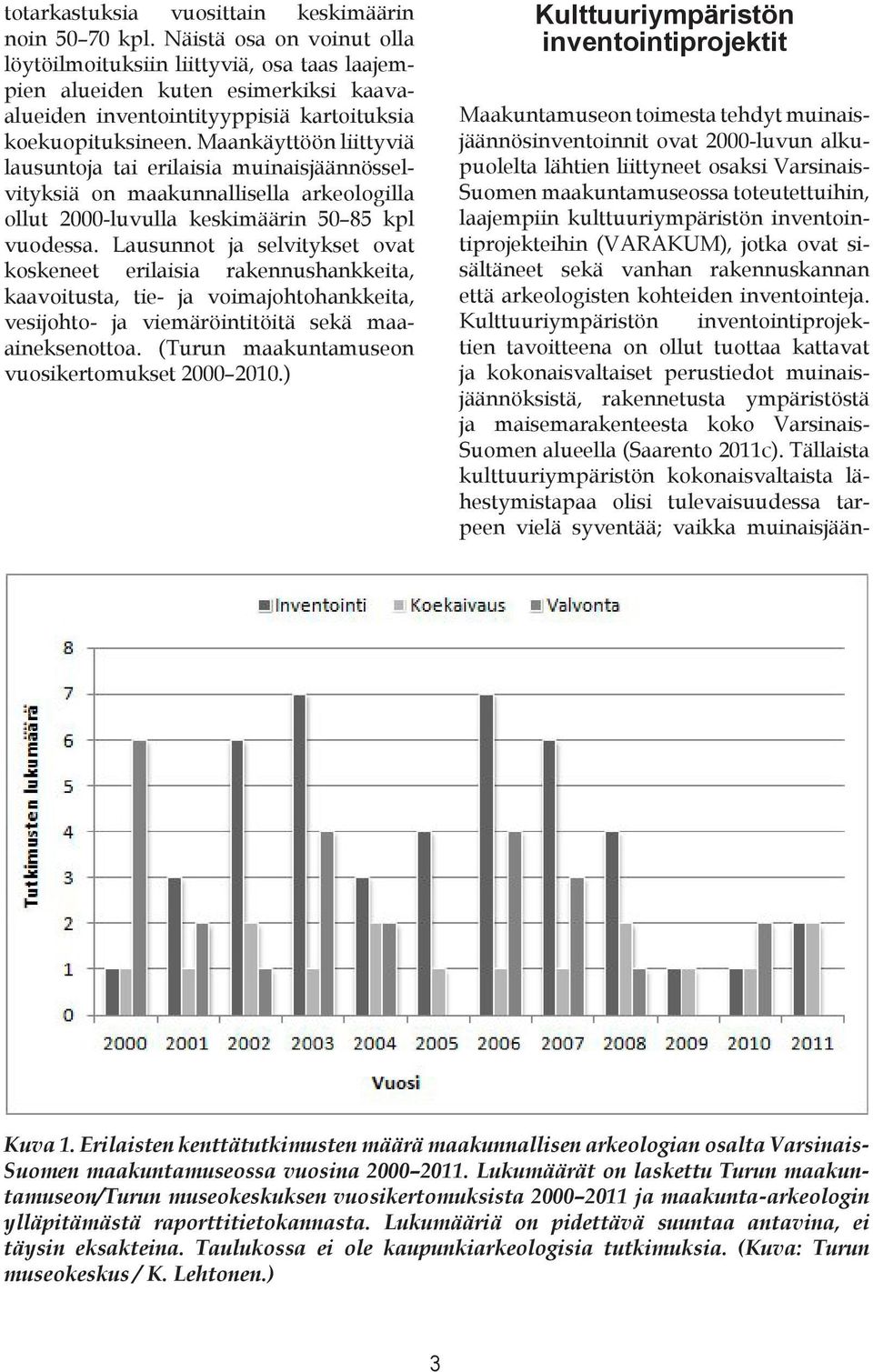 Maankäyttöön liittyviä lausuntoja tai erilaisia muinaisjäännösselvityksiä on maakunnallisella arkeologilla ollut 2000-luvulla keskimäärin 50 85 kpl vuodessa.