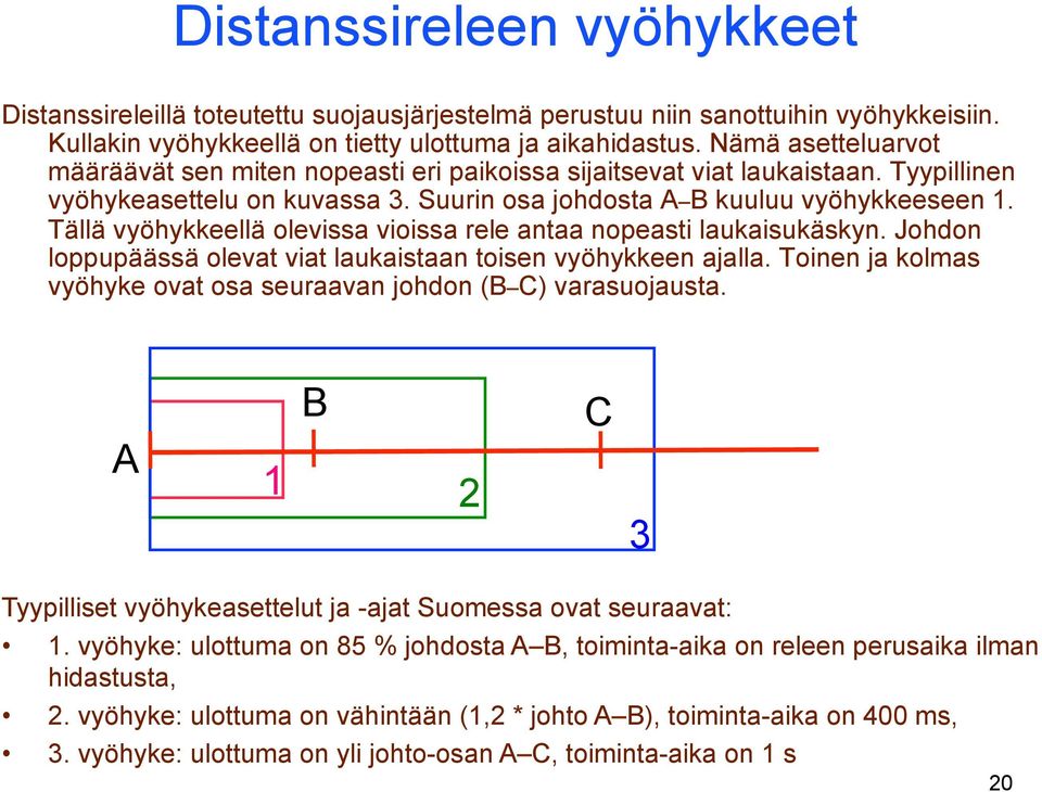 Tällä vyöhykkeellä olevissa vioissa rele antaa nopeasti laukaisukäskyn. Johdon loppupäässä olevat viat laukaistaan toisen vyöhykkeen ajalla.