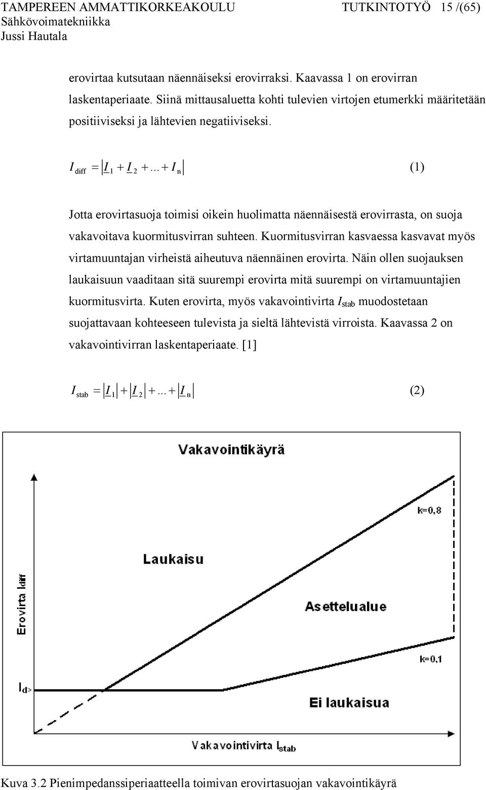 .. I n Jotta erovirtasuoja toimisi oikein huolimatta näennäisestä erovirrasta, on suoja vakavoitava kuormitusvirran suhteen.