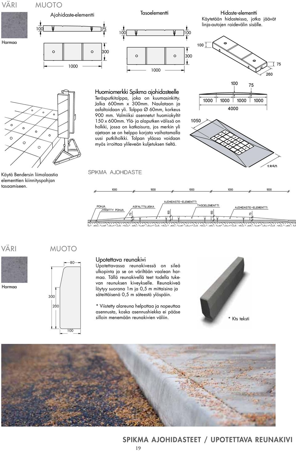 Valmiiksi asennetut huomiokyltit 150 x 600mm. Ylä- ja alaputken välissä on holkki, jossa on katkaisura, jos merkin yli ajetaan se on helppo korjata vaihatamalla uusi putkiholkki.