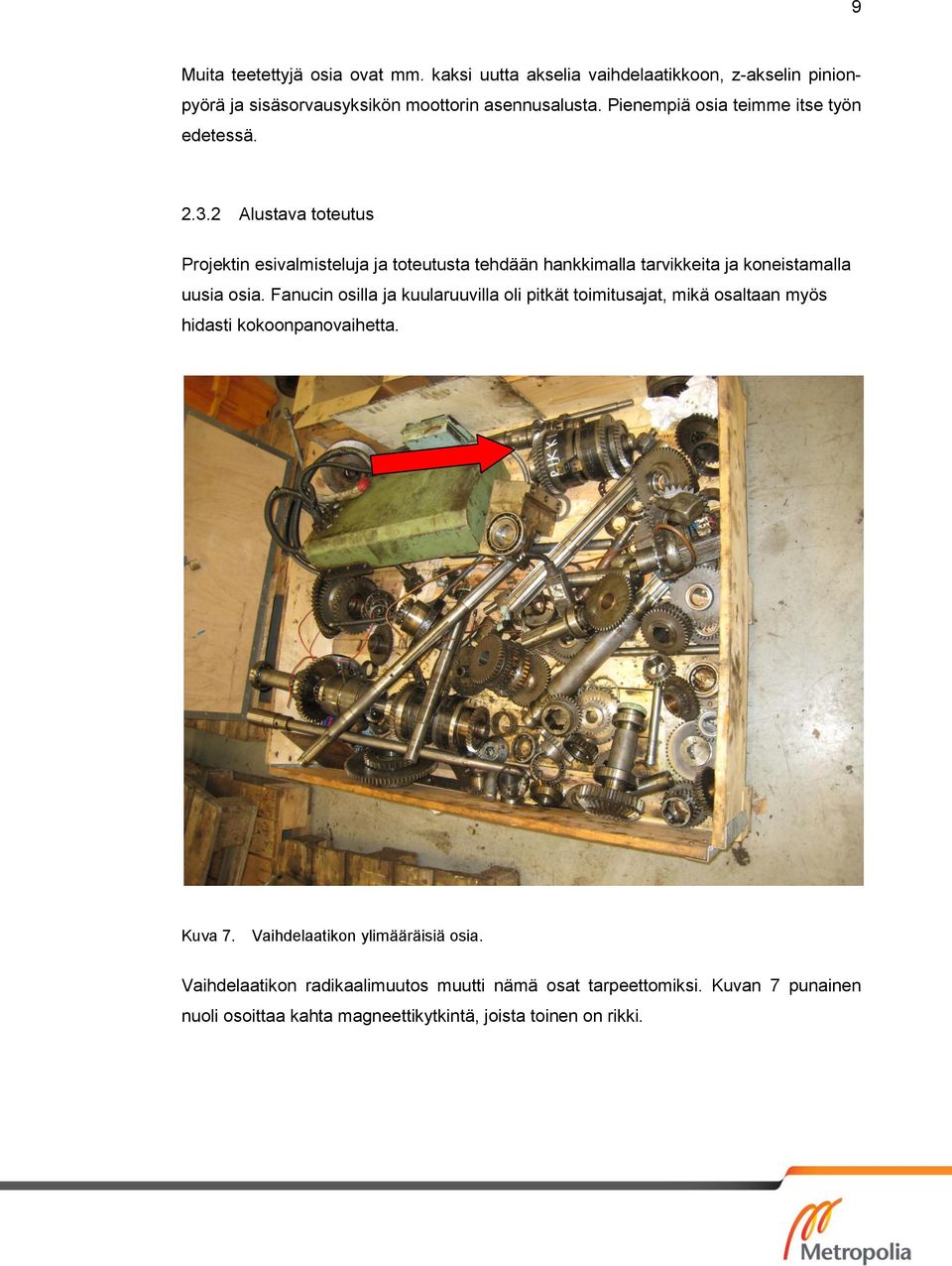 2 Alustava toteutus Projektin esivalmisteluja ja toteutusta tehdään hankkimalla tarvikkeita ja koneistamalla uusia osia.