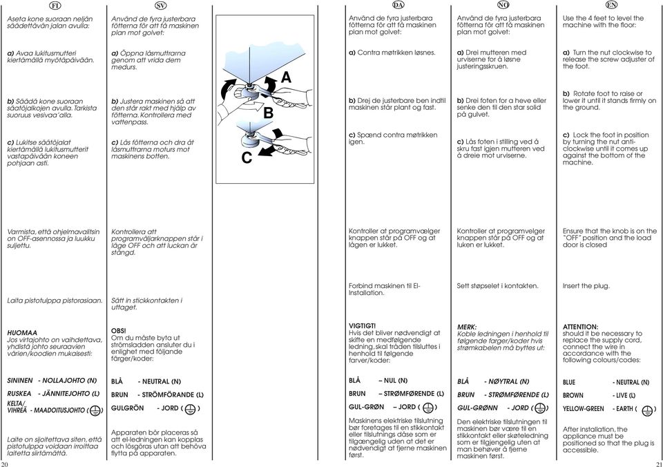 a) Öppna låsmuttrarna genom att vrida dem medurs. A a) Contra møtrikken løsnes. a) Drei mutteren med urviserne for å løsne justeringsskruen.