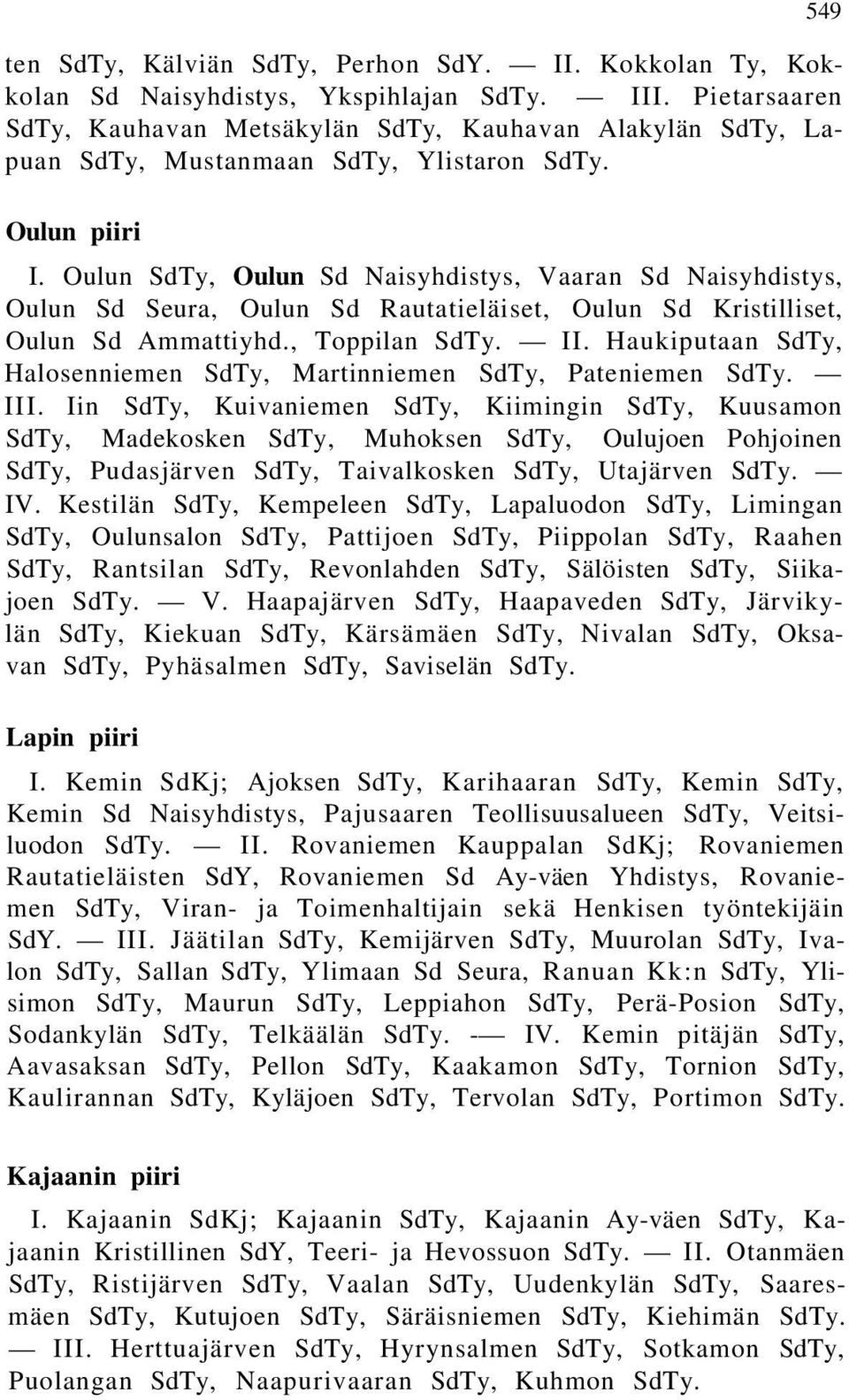 Oulun SdTy, Oulun Sd Naisyhdistys, Vaaran Sd Naisyhdistys, Oulun Sd Seura, Oulun Sd Rautatieläiset, Oulun Sd Kristilliset, Oulun Sd Ammattiyhd., Toppilan SdTy. II.