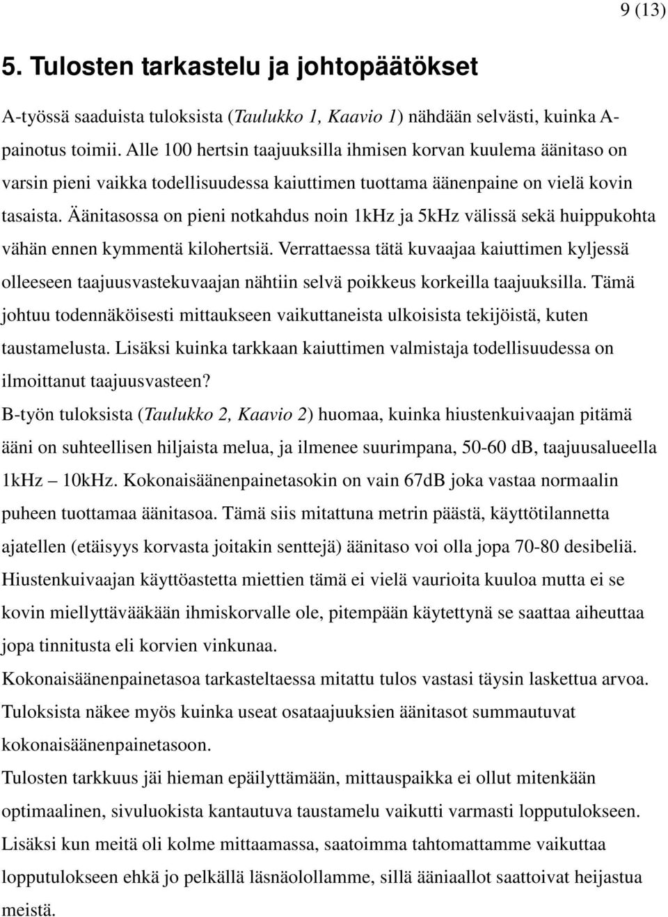 Äänitasossa on pieni notkahdus noin 1kHz ja 5kHz välissä sekä huippukohta vähän ennen kymmentä kilohertsiä.