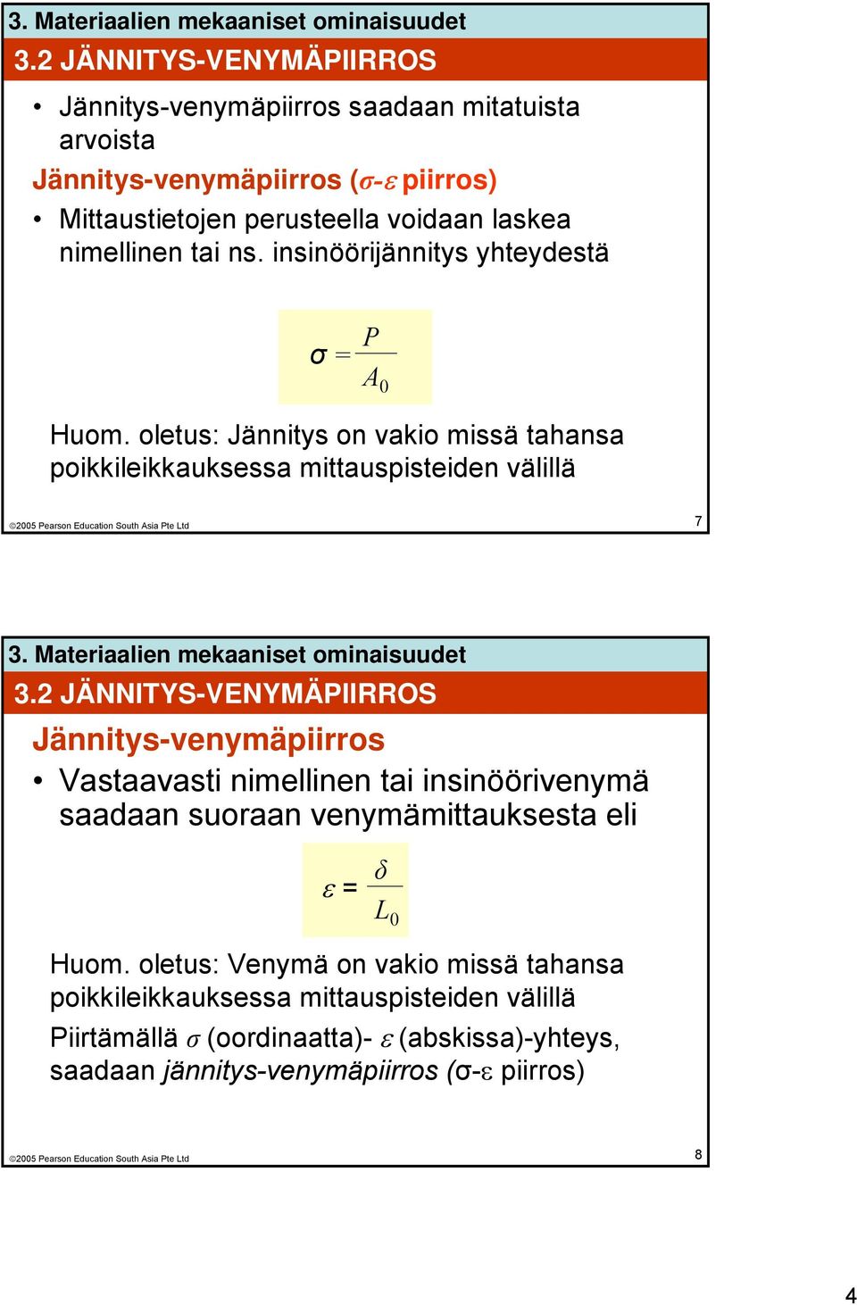 2 JÄNNITYS-VENYMÄPIIRROS Jännitys-venymäpiirros Vastaavasti nimellinen tai insinöörivenymä saadaan suoraan venymämittauksesta eli ε = δ L 0 Huom.