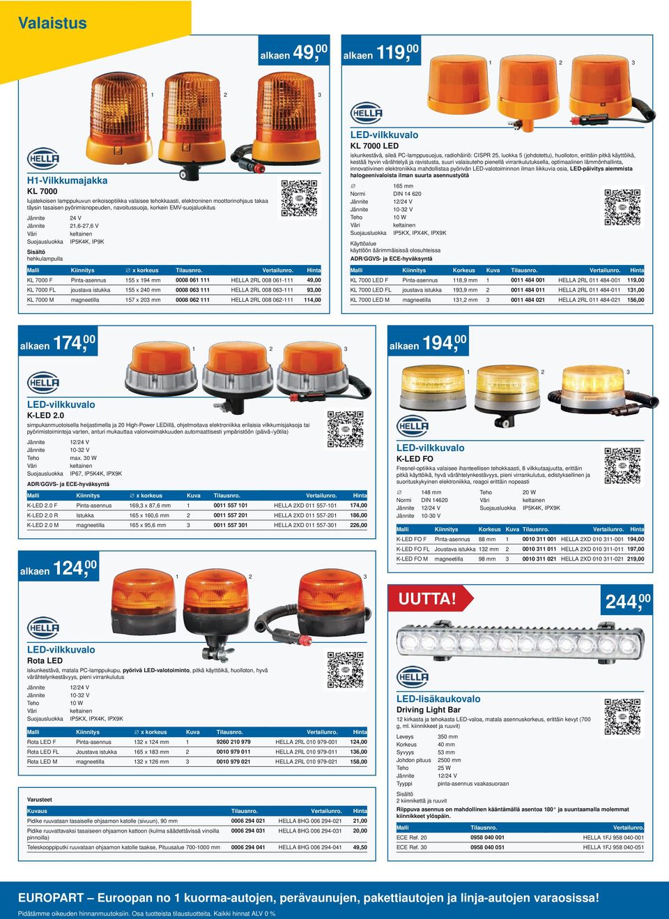 Hinta KL 7000 F Pinta-asennus 155 x 194 mm 0008 061 111 HELLA 2RL 008 061-111 49,00 KL 7000 FL joustava istukka 155 x 240 mm 0008 063 111 HELLA 2RL 008 063-111 93,00 KL 7000 M magneetilla 157 x 203