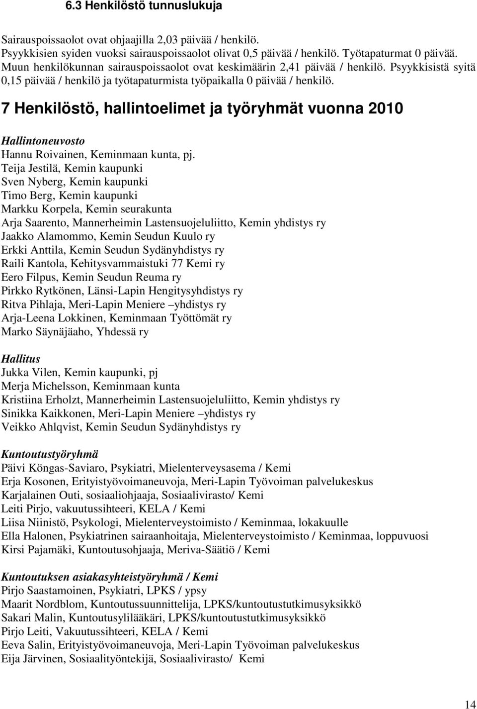 7 Henkilöstö, hallintoelimet ja työryhmät vuonna 2010 Hallintoneuvosto Hannu Roivainen, Keminmaan kunta, pj.