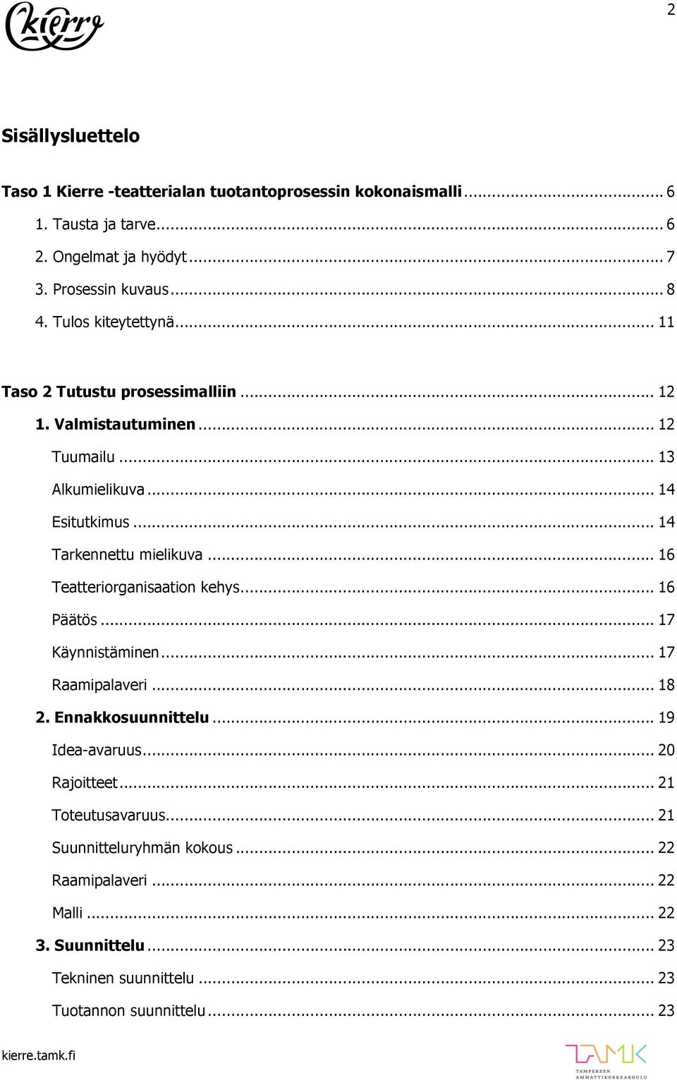 .. 16 Teatteriorganisaation kehys... 16 Päätös... 17 Käynnistäminen... 17 Raamipalaveri... 18 2. Ennakkosuunnittelu... 19 Idea-avaruus... 20 Rajoitteet.