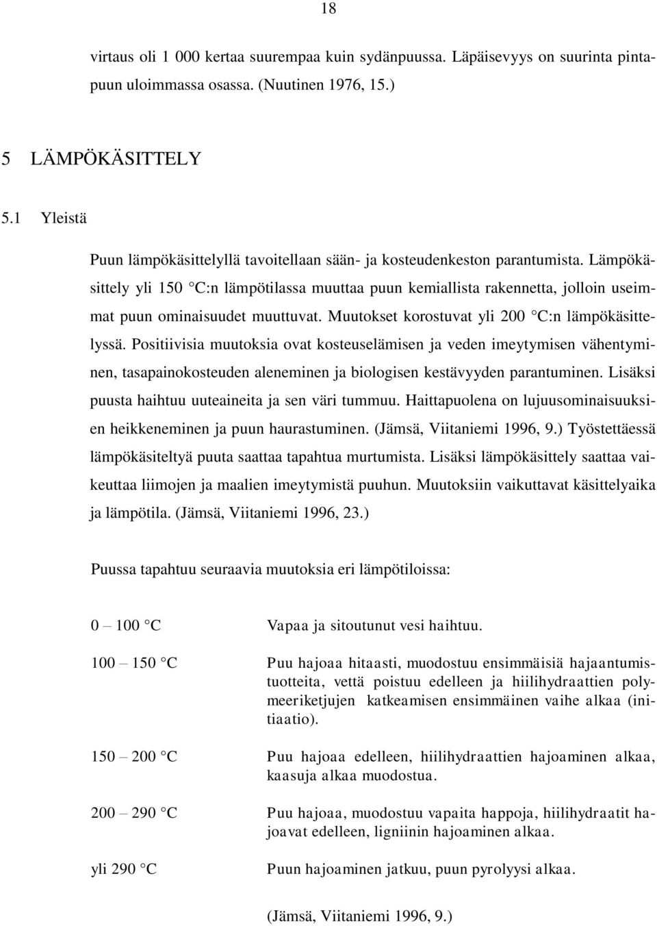 Lämpökäsittely yli 150 C:n lämpötilassa muuttaa puun kemiallista rakennetta, jolloin useimmat puun ominaisuudet muuttuvat. Muutokset korostuvat yli 200 C:n lämpökäsittelyssä.