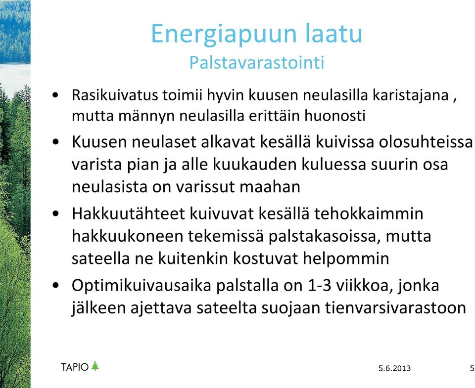 varissut maahan Hakkuutähteet kuivuvat kesällä tehokkaimmin hakkuukoneen tekemissä palstakasoissa, mutta sateella ne kuitenkin