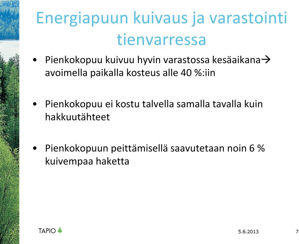 Pienkokopuu ei kostu talvella samalla tavalla kuin hakkuutähteet