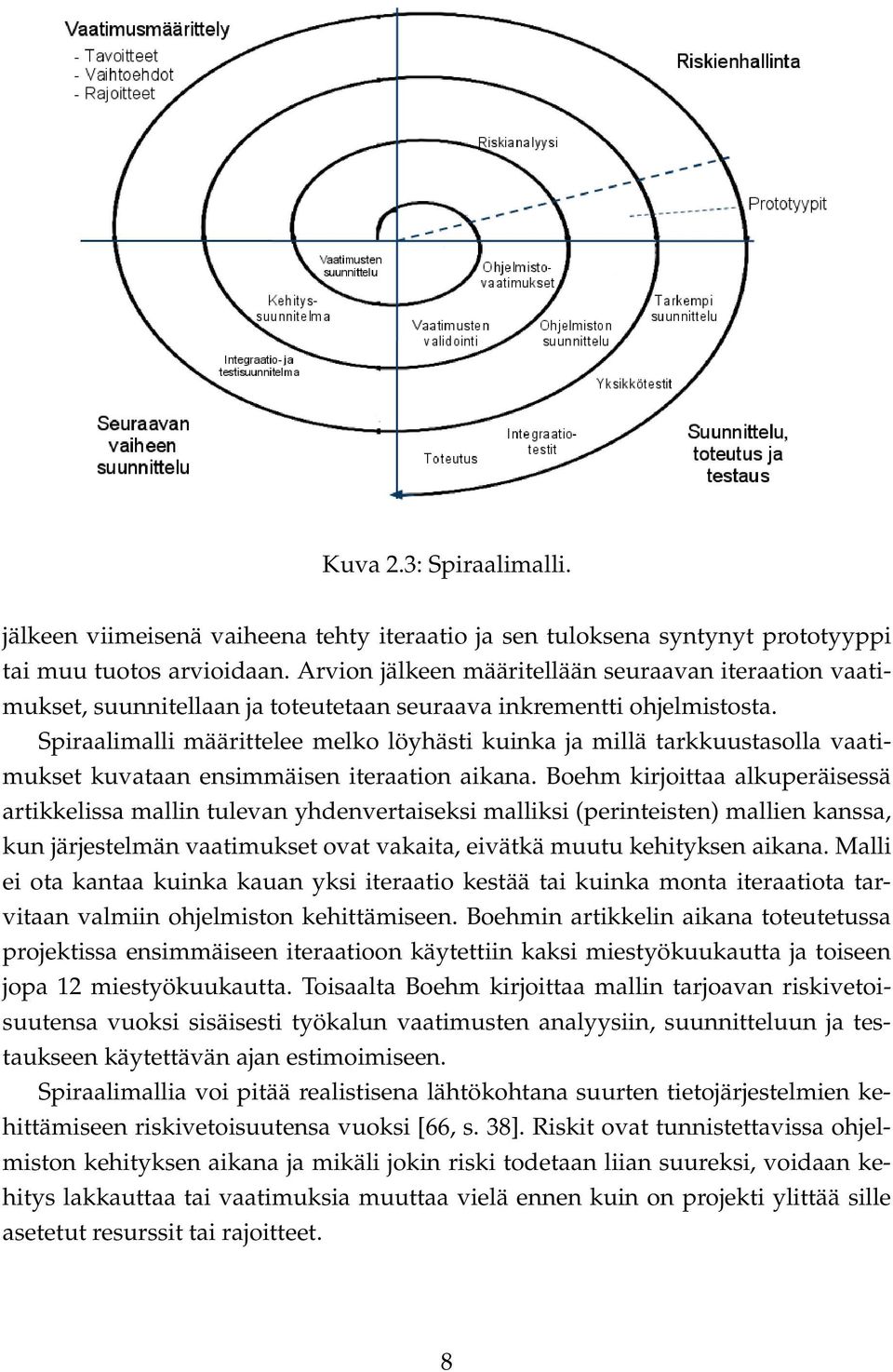 Spiraalimalli määrittelee melko löyhästi kuinka ja millä tarkkuustasolla vaatimukset kuvataan ensimmäisen iteraation aikana.