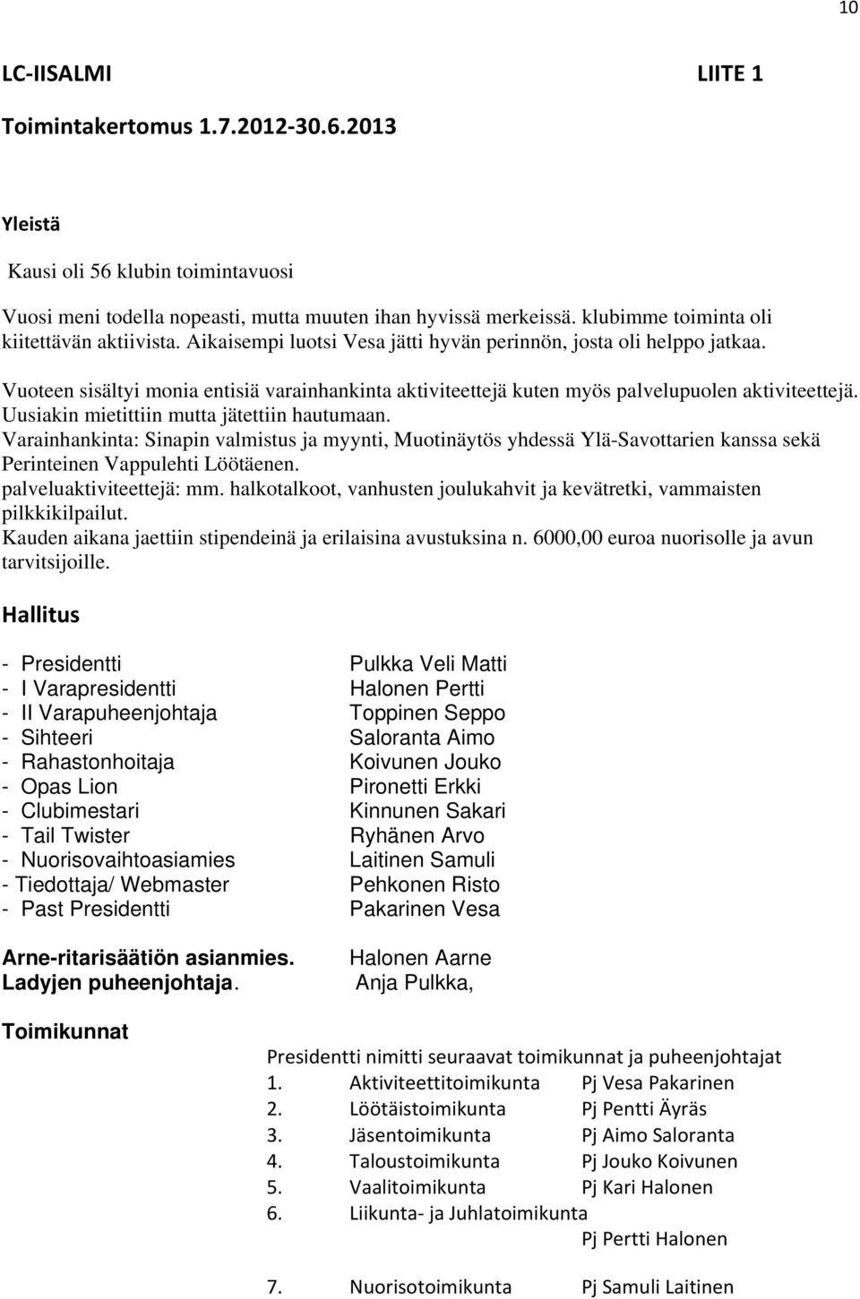 Vuoteen sisältyi monia entisiä varainhankinta aktiviteettejä kuten myös palvelupuolen aktiviteettejä. Uusiakin mietittiin mutta jätettiin hautumaan.