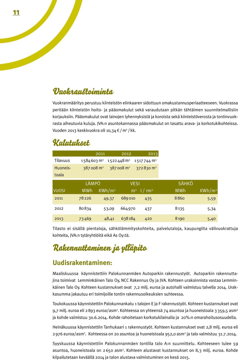 Pääomakulut ovat lainojen lyhennyksistä ja koroista sekä kiinteistöverosta ja tontinvuokrasta aiheutuvia kuluja. JVA:n asuntokannassa pääomakulut on tasattu arava- ja korkotukikohteissa.