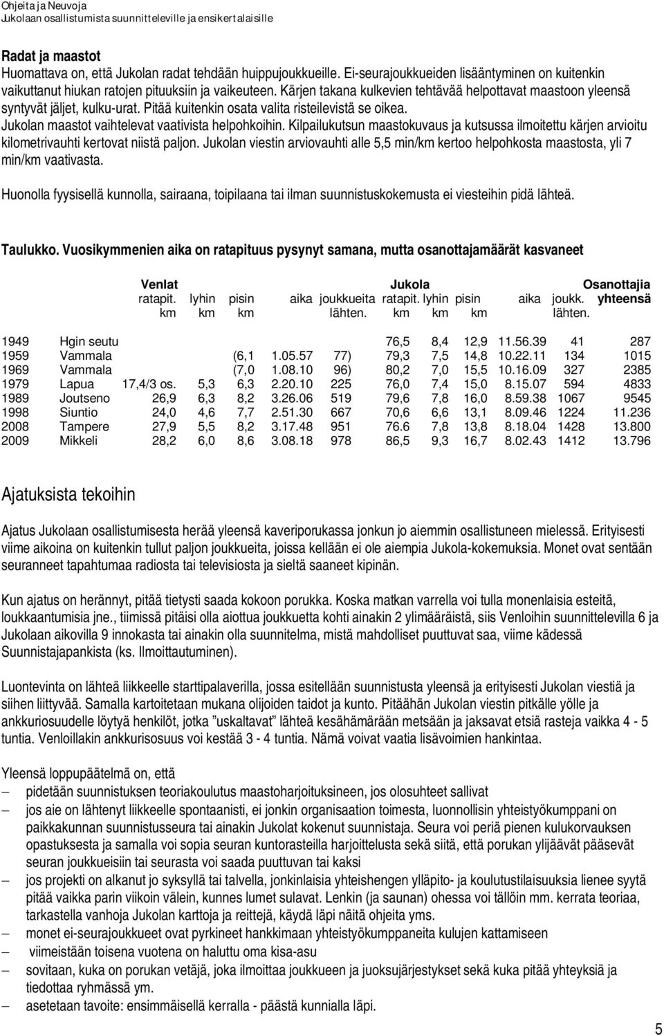 Kilpailukutsun maastokuvaus ja kutsussa ilmoitettu kärjen arvioitu kilometrivauhti kertovat niistä paljon.