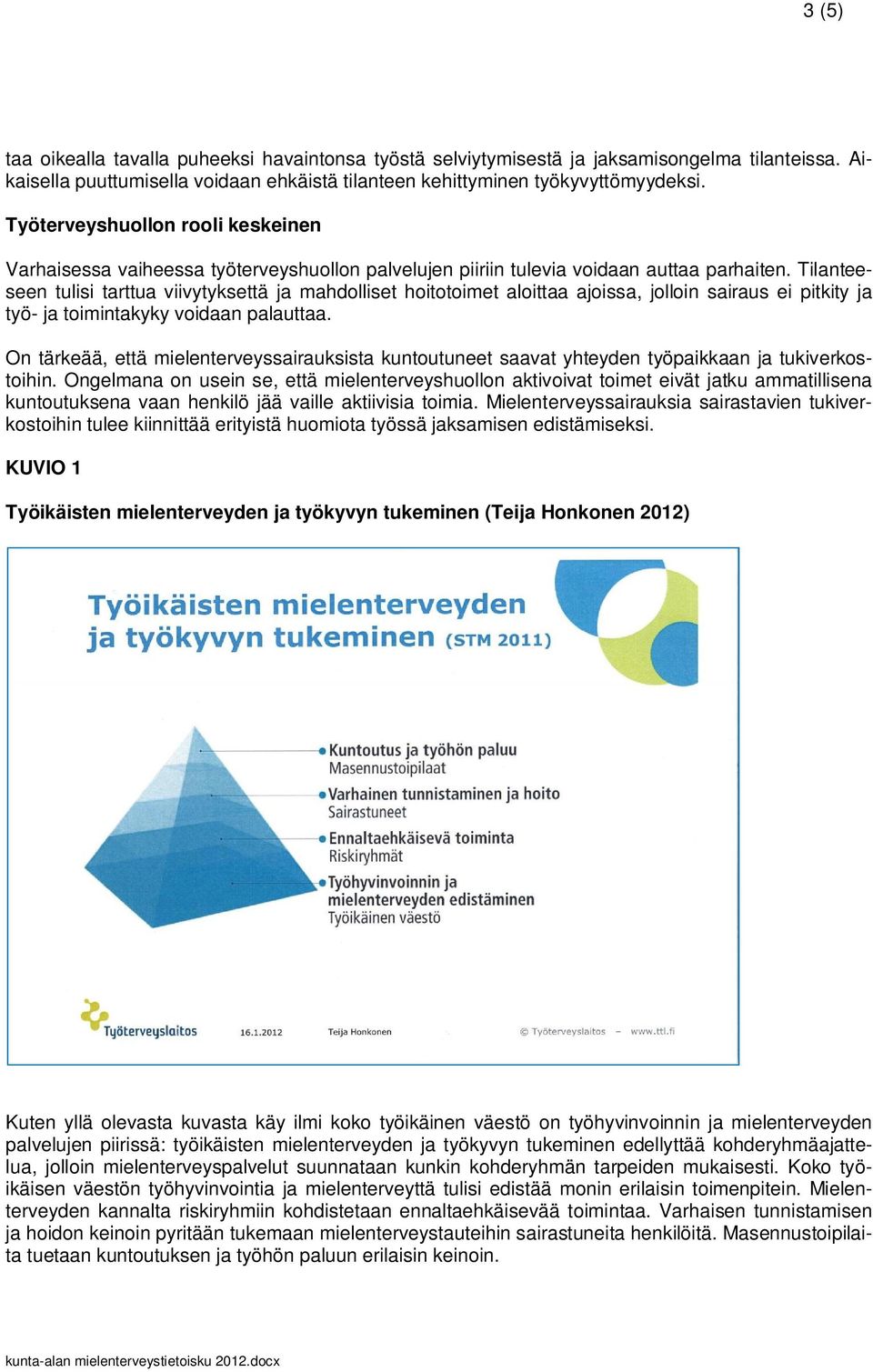 Tilanteeseen tulisi tarttua viivytyksettä ja mahdolliset hoitotoimet aloittaa ajoissa, jolloin sairaus ei pitkity ja työ- ja toimintakyky voidaan palauttaa.