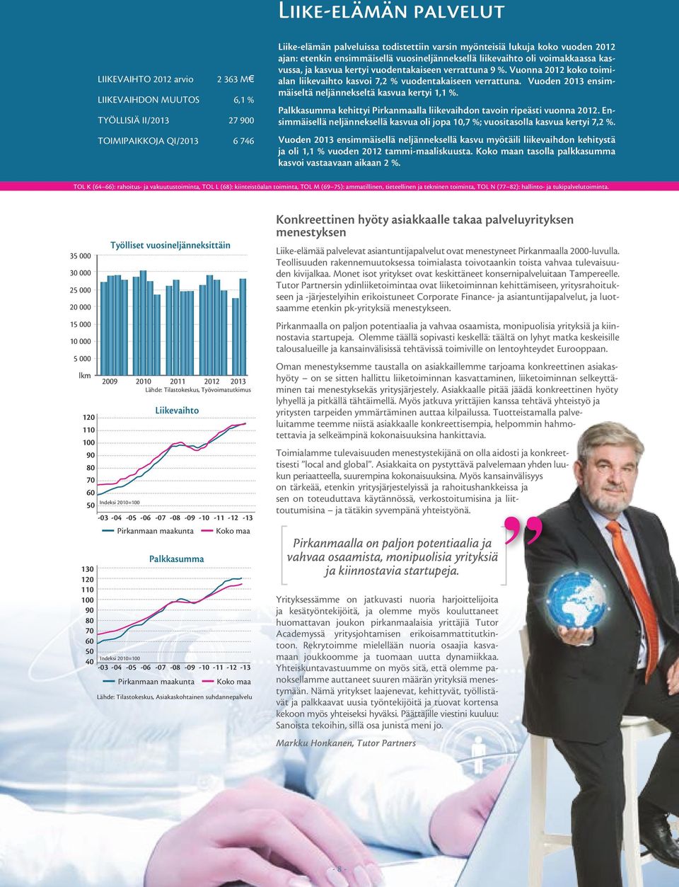 Vuonna 2012 koko toimialan liikevaihto kasvoi 7,2 % vuodentakaiseen verrattuna. Vuoden 2013 ensimmäiseltä neljännekseltä kasvua kertyi 1,1 %.