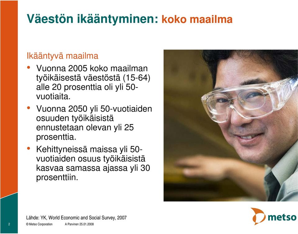 Vuonna 2050 yli 50-vuotiaiden osuuden työikäisistä ennustetaan olevan yli 25 prosenttia.