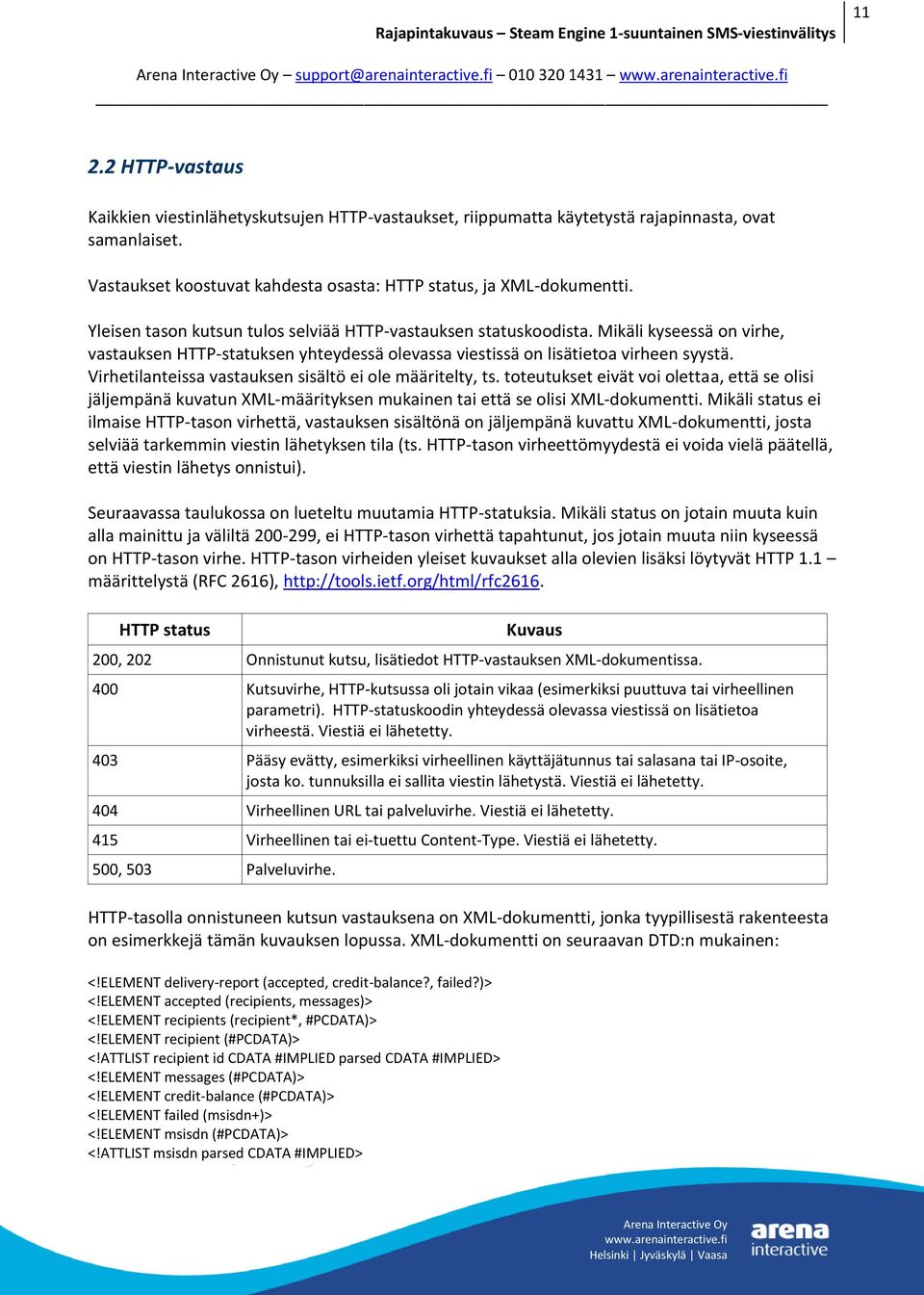 Mikäli kyseessä on virhe, vastauksen HTTP-statuksen yhteydessä olevassa viestissä on lisätietoa virheen syystä. Virhetilanteissa vastauksen sisältö ei ole määritelty, ts.