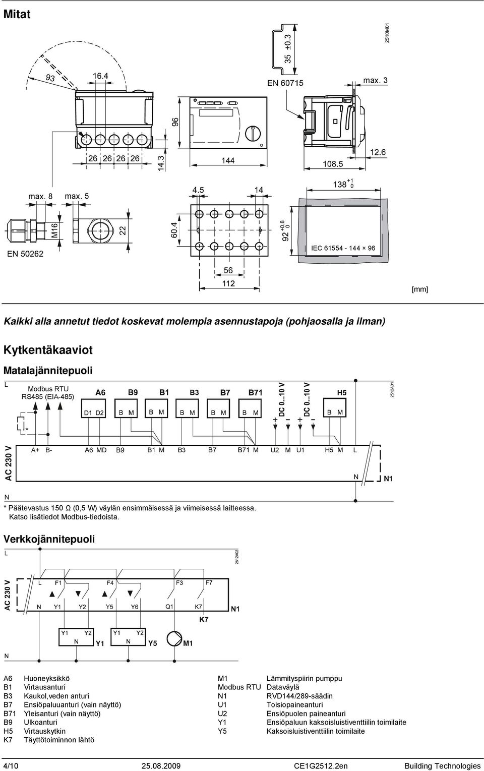 H5 N1 N * Päätevastus 150 Ω (0,5 W) väylän ensimmäisessä ja viimeisessä laitteessa. Katso lisätiedot Modbus-tiedoista.