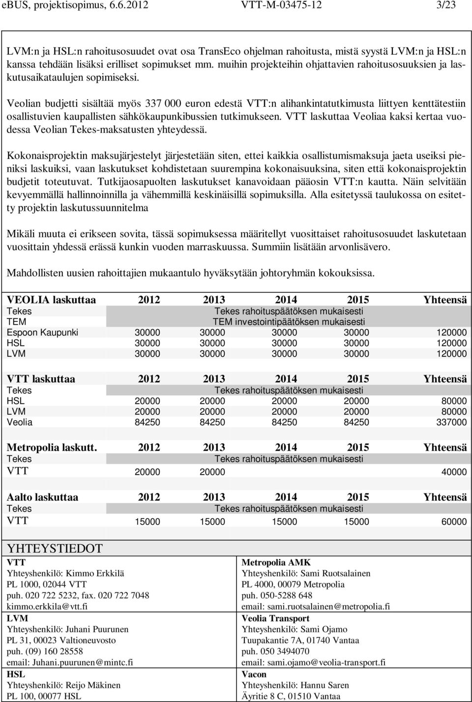 Veolian budjetti sisältää myös 337 000 euron edestä VTT:n alihankintatutkimusta liittyen kenttätestiin osallistuvien kaupallisten sähkökaupunkibussien tutkimukseen.