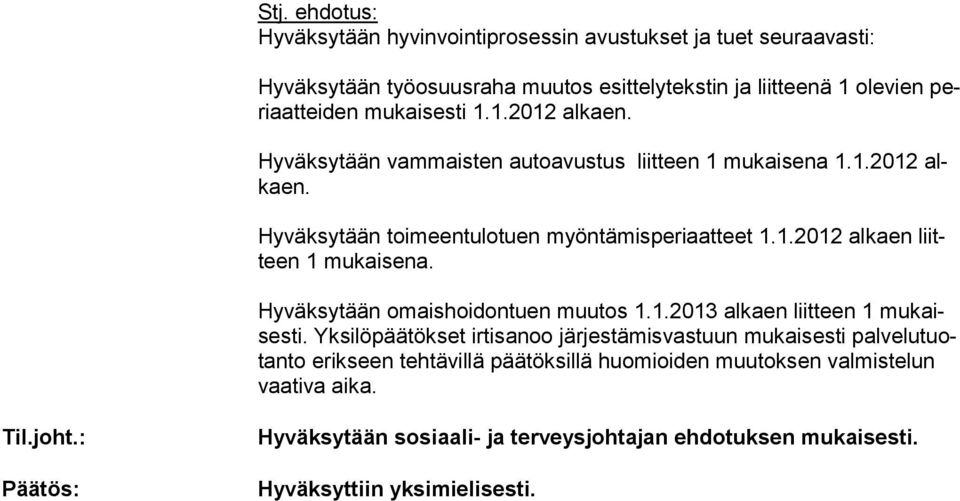 Hyväksytään omaishoidontuen muutos 1.1.2013 alkaen liitteen 1 mukaisesti.