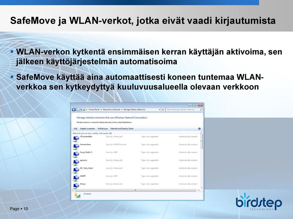 käyttöjärjestelmän automatisoima SafeMove käyttää aina automaattisesti