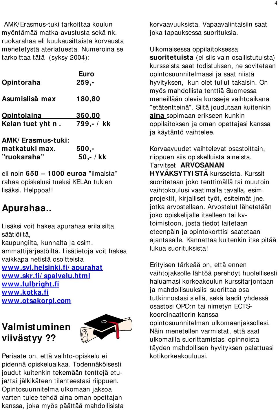 500,- ruokaraha 50,- /kk eli noin 650 1000 euroa ilmaista rahaa opiskelusi tueksi KELAn tukien lisäksi. Helppoa!! Apurahaa.