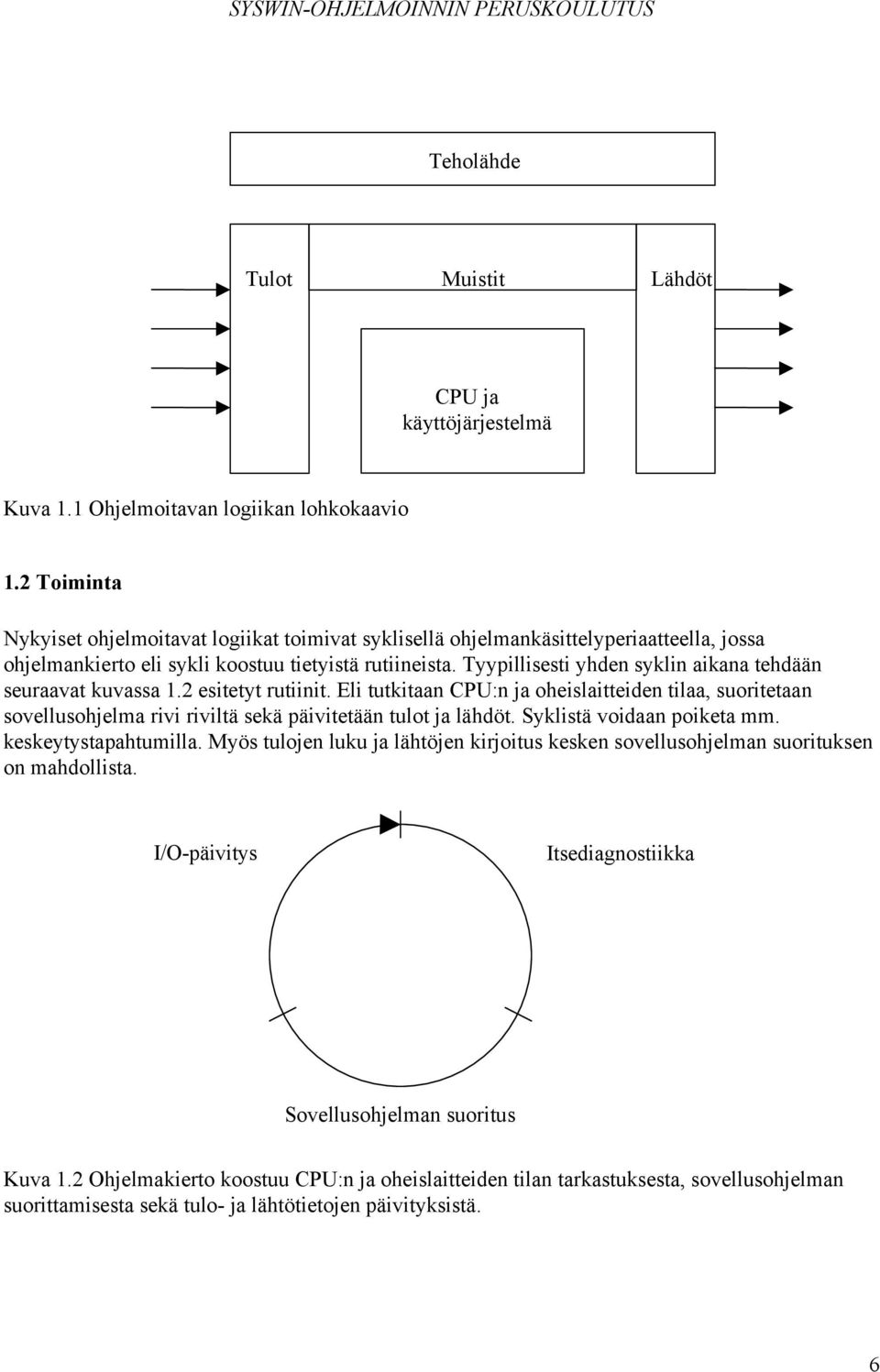 Tyypillisesti yhden syklin aikana tehdään seuraavat kuvassa 1.2 esitetyt rutiinit.