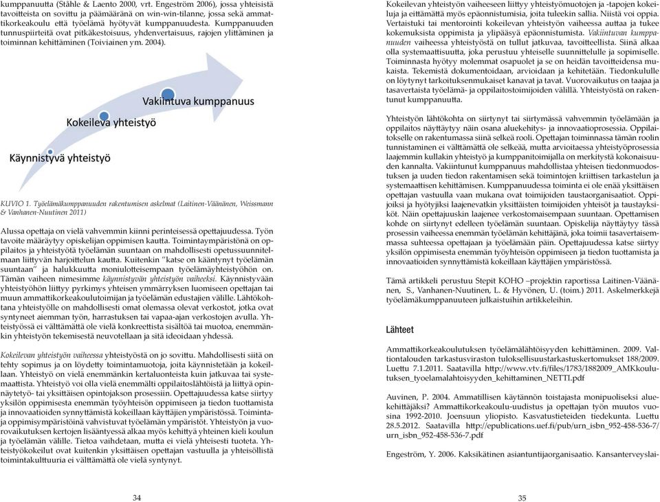 Kumppanuuden tunnuspiirteitä ovat pitkäkestoisuus, yhdenvertaisuus, rajojen ylittäminen ja toiminnan kehittäminen (Toiviainen ym. 2004). KUVIO 1.