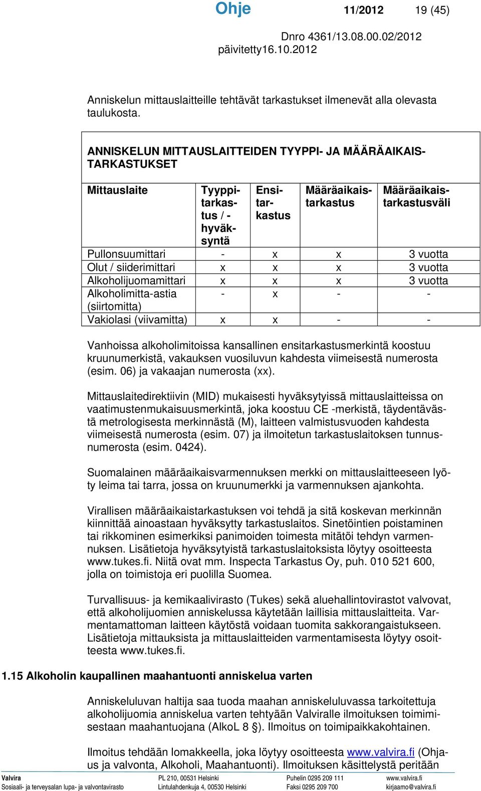 vuotta Olut / siiderimittari x x x 3 vuotta Alkoholijuomamittari x x x 3 vuotta Alkoholimitta-astia - x - - (siirtomitta) Vakiolasi (viivamitta) x x - - Vanhoissa alkoholimitoissa kansallinen