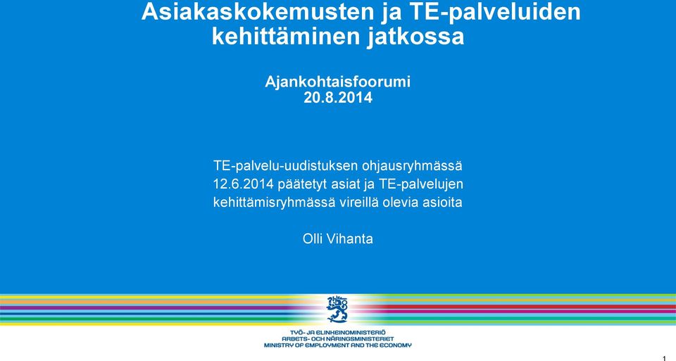 2014 TE-palvelu-uudistuksen ohjausryhmässä 12.6.