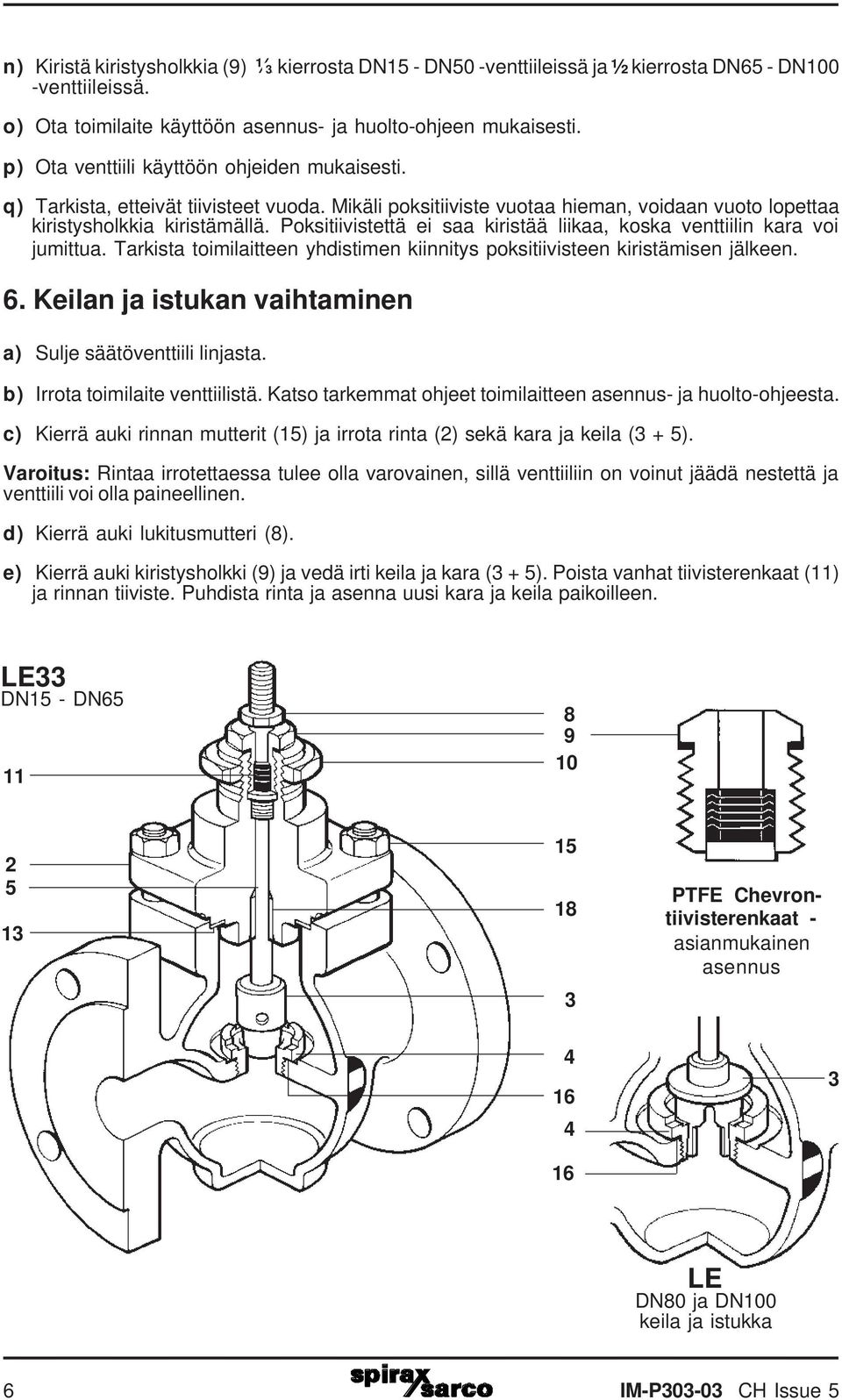 Poksitiivistettä ei saa kiristää liikaa, koska venttiilin kara voi jumittua. Tarkista toimilaitteen yhdistimen kiinnitys poksitiivisteen kiristämisen jälkeen. 6.