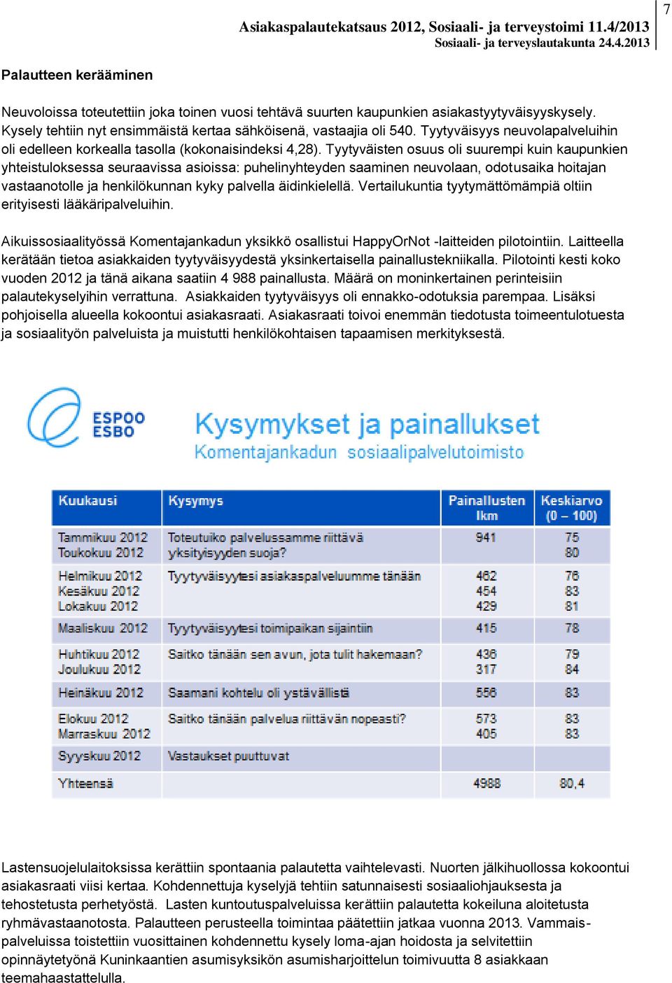 Tyytyväisten osuus oli suurempi kuin kaupunkien yhteistuloksessa seuraavissa asioissa: puhelinyhteyden saaminen neuvolaan, odotusaika hoitajan vastaanotolle ja henkilökunnan kyky palvella