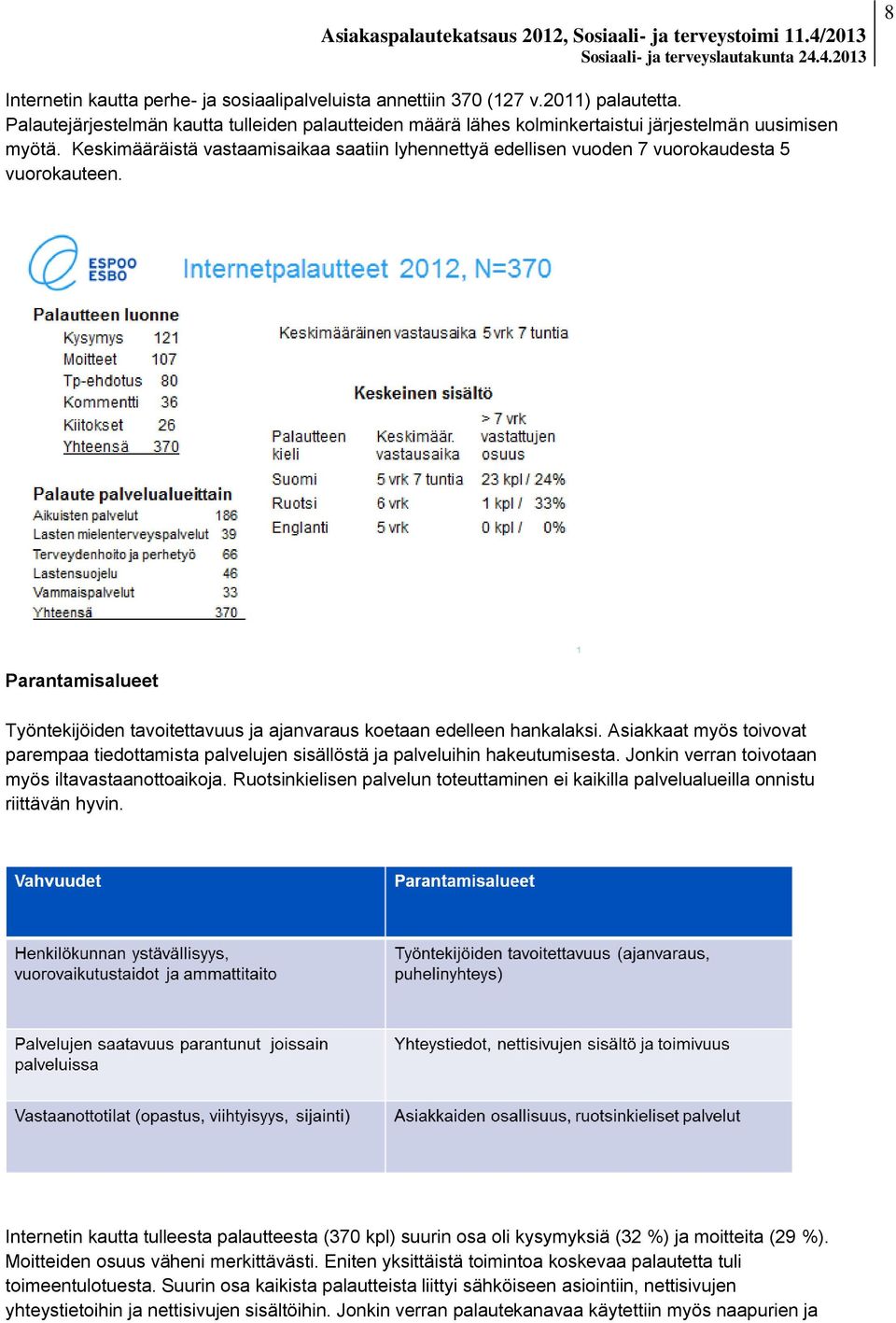 Asiakkaat myös toivovat parempaa tiedottamista palvelujen sisällöstä ja palveluihin hakeutumisesta. Jonkin verran toivotaan myös iltavastaanottoaikoja.